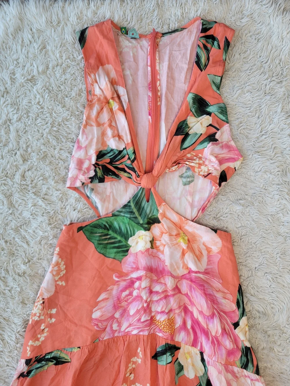 Farm Rio Floral Colorful Cut Out Dress High Low Size Small - Picture 3 of 10